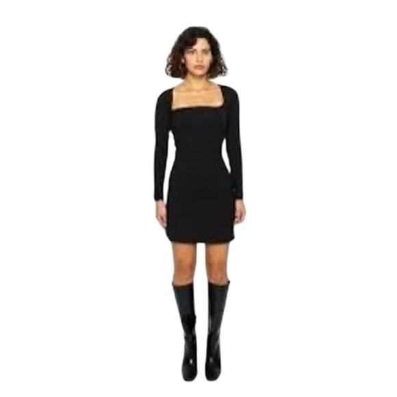 New SKIN WORLDWIDE Bodycon Square Neck Mini Long Sleeve Black Women's Sz 2 - Picture 1 of 13